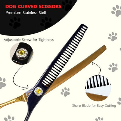 7" Curved Thinner Dog Scissor, Curved Chunker Scissors, 28 Teeth - size: Curved Chunker