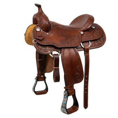 CHALLENGER Horse 5" Black Aluminum Engraved Barrel Racing Stirrups w/Turquoise Stones 51230L