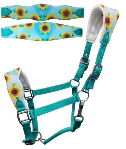 Showman Adjustable Turquoise Nylon Bronc Halter w/Sunflower Print
