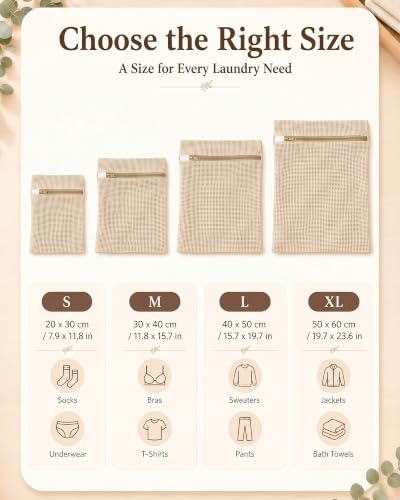 Mesh Laundry Bags for Delicates 6 Pack – Pure Cotton Breathable Zippered Delicate Wash Bags for Washing Machine, Lingerie, Bra, Clothes, 3 Sizes (2 each): (7.9"x11.8", 11.8"x15.7", 15.7"x19.7") - size: (S+M+L)-2PCS