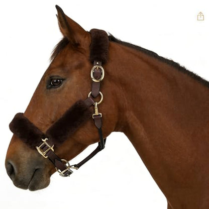 Genuine Wool Horse Halter Cover, 4 PCS Merino Sheepskin Horse Halter Set - color: Brown