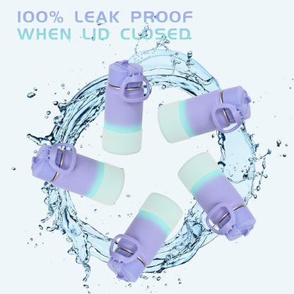 Volhoply 14oz KIds Stainless Steel Insulated Leakproof Bottles Water Bottle with Straw Lid and Silicone Boot,BPA-Free Easy Use for Boys&Girls,Double Wall Vacuum Bottles(Purple Blue,1) - color: Purple Blue