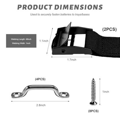 2 Set 1"x 47.2"(4 ft) Battery Tie Down Strap Kits, Battery Box Hold-Down Straps with Stainless Steel Cam Buckles & Screws, Adjustable Tie Down Straps for Boats Cars Coolers - color: 2 PCS