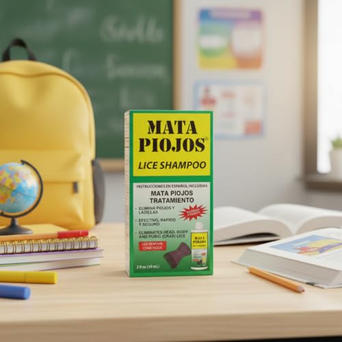 Mata Piojos Lice Shampoo, Maximum Strength Treatment, 2-Pack | Eliminates Head and Body Lice, 2 Fl Oz, Includes Comb, For Kids and Adults