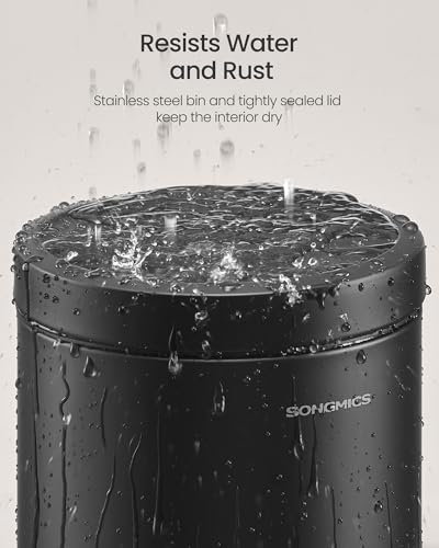 SONGMICS Bathroom Trash Can, Soft-Close, 1.6 Gallon (6 L), Stainless Steel - color: Ink Black