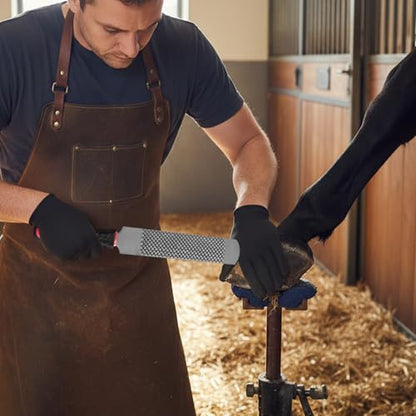 Hoof Rasp with Wooden Handle, High-Carbon Steel Horseshoe File for Horse Hoof Trimming and Shaping, Double Sided Farrier Rasp with Coarse Rasp and Finish File Side, Equestrian Tool