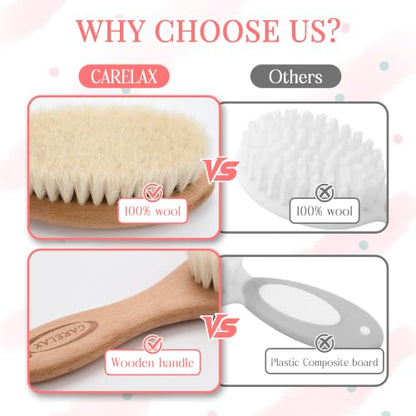 Baby Hair Brush & Comb Set, Organic Wooden Hairbrush Natural Goat Bristles for Newborns & Toddlers, Ideal for Cradle Cap & Itching, Perfect Shower and Registry Gift for Infant, Toddler (2pcs-Pink) - size: 2pcs-pink