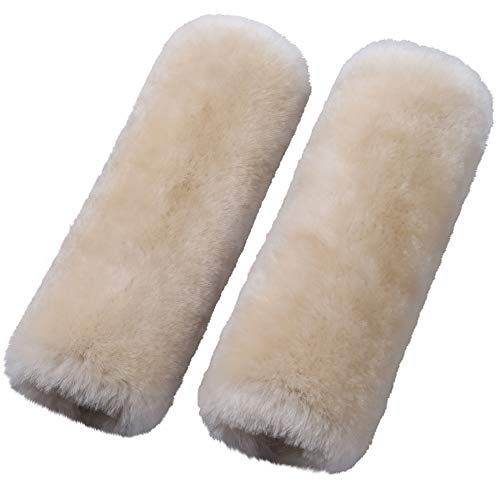 OGLAND 2 Pack Sheepskin Car Seat Belt Cover Pads | Wool Seatbelt Cushions - color: Pearl, size: Shearling Wool