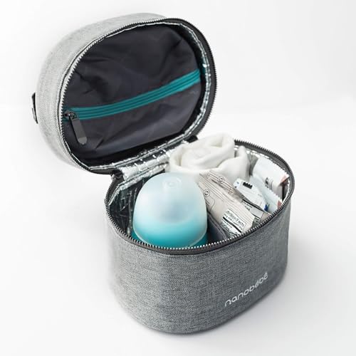 Nanobebe Breastmilk Baby Bottle Deluxe Cooler & Travel Bag with Ice Pack Included. Compact Triple Insulated, Easily attaches to Stroller or Diaper Bag- Grey - size: Deluxe