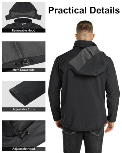 Outdoor Ventures Men's Softshell Jacket Waterproof Fleece Rain Shell Coat - color: Black, size: XX-Large