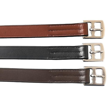 Exion Pre-Stretched English Stirrup Leathers | Non-Stretch Genuine Leather Stirrup Straps for English Saddles | 18 Numbered Holes Stainless Steel Buckles | Pair Black Havana Oak 48 54 58 62 - color: Black, size: 155 cm / 62"