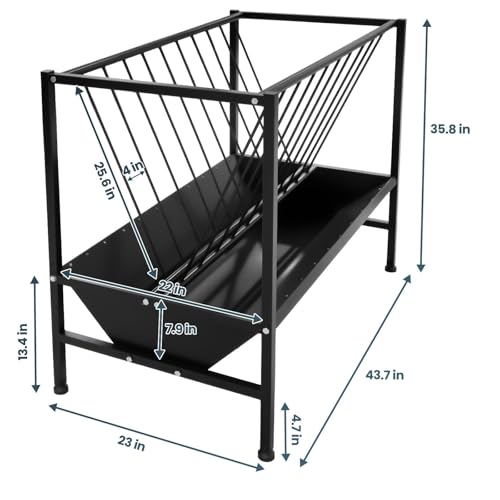 2 in 1 Hay Feeder 45 Gallon Hay Storage Plus 25 Gallon Grain Trough Heavy Duty Galvanized Steel Livestock Feeder Rust Prevention Anti Deformation for Goats Sheep Horses Cows Pigs