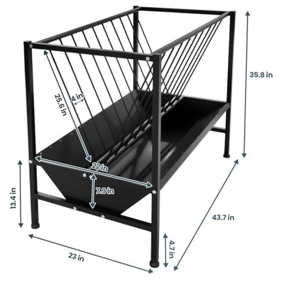 2 in 1 Hay Feeder 45 Gallon Hay Storage Plus 25 Gallon Grain Trough Heavy Duty Galvanized Steel Livestock Feeder Rust Prevention Anti Deformation for Goats Sheep Horses Cows Pigs