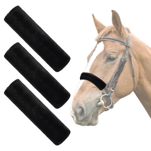 Fleece Halter Covers for Horses, Artificial Rabbit Fur Soft Padded - size: Black 11.8In