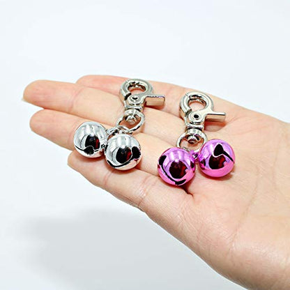 Bells for Dog Collars - 2 Pack Stainless Steel Bell Necklace for Dogs & Cat - Pet Pendant Accessories Training Collar Charm with Heavy Duty Snap Clips, Silver & Pink Christmas Gift - color: Silver & Pink