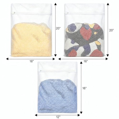 Honeycomb Mesh Laundry Bags 3 Pack (2XL+1L), Durable Washing Bags with Auto-Lock Zippers, Heavy Duty Mesh Wash Bags for Delicates, Lingerie, Bra, Sock, Travel Storage Organizer