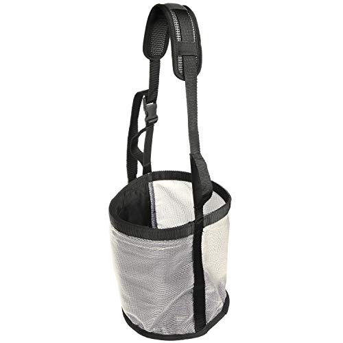 Majestic Ally Horse Feed Bag, Heavy Duty Nylon Mesh Grain Feed Bag, Adjustable Strap with Durable Snap and Elastic Straps, Comfort Neck Pad and Nose Pad- Large (Pony, Beige) - color: Beige, size: Pony