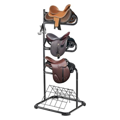 VEVOR Freestanding Saddle Stand, 30 x 30 x 68.5 in, 3 Tiers Saddle Rack, Heavy Duty Saddle Blanket Holder with Removable & Rotating Tiers, English & Western Saddle Rack for Tack Room Organization - style: XL Large 3 Tiers-1 Pack