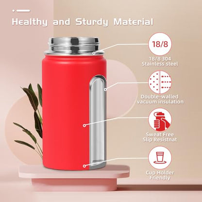Volhoply 14oz KIds Stainless Steel Insulated Leakproof Water Bottle with Straw Lid and Silicone Boot,BPA-Free Easy Use for Boys&Girls,Double Wall Vacuum Bottles(Red,1) - color: Red
