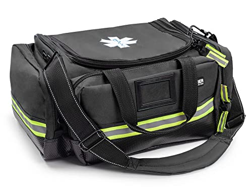 Scherber Fully-Stocked First Responder Professional Advanced EMT/EMS Trauma Kit | HSA/FSA Approved | Reflective Bag w/10+ Compartments, Zippered Pockets & 250+ First Aid Supplies (Black) - color: Black