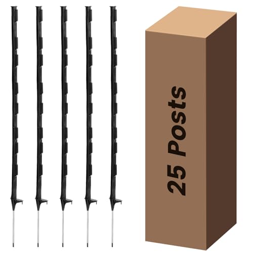 Electric Fence Posts 25 Pack, Black 48 inch Step in Fence Posts - color: Black, size: 48 INCH-25 PCS