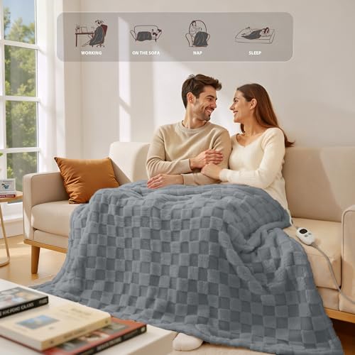 Templewet Heated Blanket Throw 50" x 60",Soft Electric Blanket,Gray | Timer Settings,Auto Off,Sherpa Heated Throw Blanket,Machine Washable,Fast Heating for Sofa Bed Office Use,Gifts for Women - color: Fog Gray