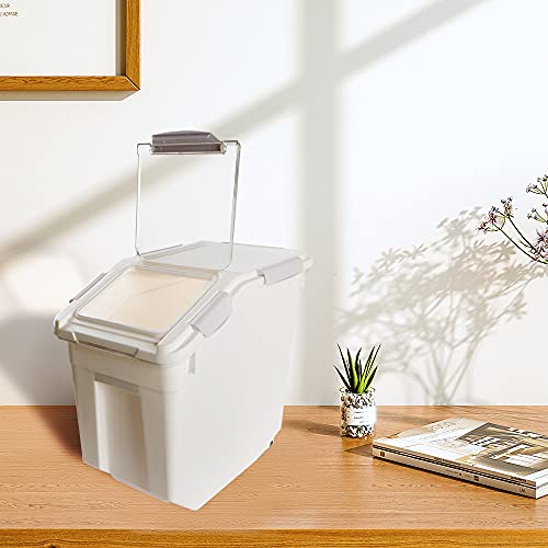 Airtight Flour Storage Container 25 lb Rice Storage Container with Wheels Seal Locking Lid, Food Containers with Measuring Cup& Scoop for Flour, Rice, Grain(Gray) - color: Gray 1 Count
