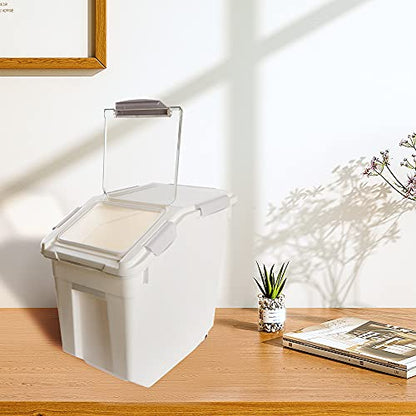 Airtight Flour Storage Container 25 lb Rice Storage Container with Wheels Seal Locking Lid, Food Containers with Measuring Cup& Scoop for Flour, Rice, Grain(Gray) - color: Gray 1 Count