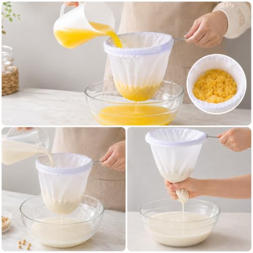 3 PCS Reusable Ultra Fine Mesh Strainer Bags with Stainless Steel Handle