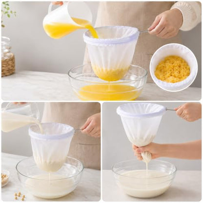 3 PCS Reusable Ultra Fine Mesh Strainer Bags with Stainless Steel Handle