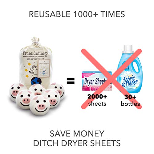 Friendsheep Wool Dryer Balls, Organic Reusable Fabric Softener Alternative for Laundry, Handmade, Fair Trade, Hypoallergenic, Eco-Friendly, Plastic-Free (6 Pack XL – Pig- Piggy Band) | Reusable fabric softener alternative Organic wool, handmade, fair trad