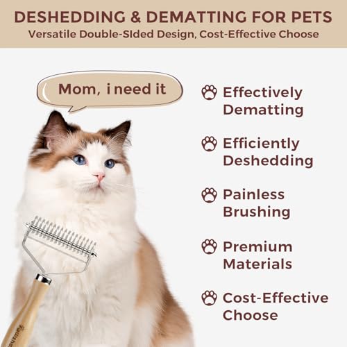 3-in-1 Professional Pet Shedding Dematting Comb - Deshedding Undercoat Rake for Dogs with Stainless Steel Blades Metal Pet Brush with Wood Handle Matted Hair Detangling Thinning and Shedding - style: Upgraded 3-in-1 Comb