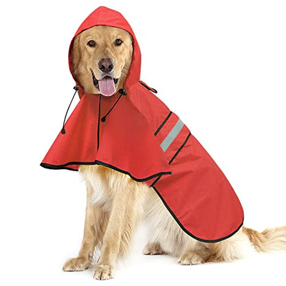 Waterproof Reflective Dog Raincoat - Adjustable Hooded Slicker Poncho Pet Rain Coat, Lightweight Dog Rain Jacket for Small to X- Large Dogs and Puppies (Red, Large) - color: Red, size: Large