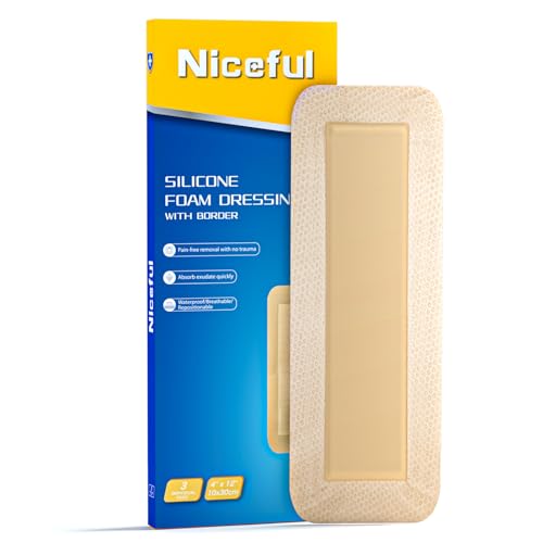 Niceful Ultra Soft Silicone Foam Dressing 4"x12", 3 PCS, for Knee Surgery | Extra Long Ultra-Soft Silicone, Knee/Shoulder/Elbow Joints, 15X Absorbency, Post Knee Replacement, Waterproof Flexible - size: Ultra Soft 4"x12"(3PCS)