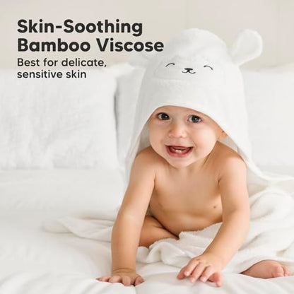 KeaBabies Baby Hair Brush and Comb Set & Baby Hooded Towel - Wooden Brush with Soft Goat Bristle, Soft and Absorbent Kids Towel with Cute Hood