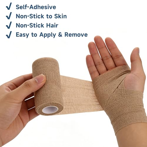 36 Pack Self Adhesive Bandage Wrap 4 Inch X 5 Yard Vet Wrap for Dogs Horses Elastic Cohesive Bandage Wrap Medical Wrap Wound Wrap for Injury First Aid Medical Sports Ankle Wrist Sprains - Nude
