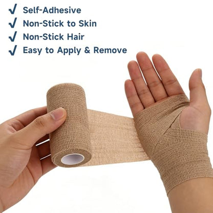 36 Pack Self Adhesive Bandage Wrap 4 Inch X 5 Yard Vet Wrap for Dogs Horses Elastic Cohesive Bandage Wrap Medical Wrap Wound Wrap for Injury First Aid Medical Sports Ankle Wrist Sprains - Nude