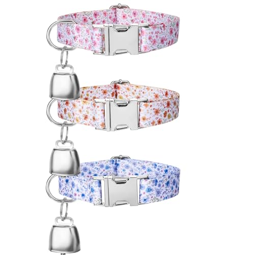 3 Pack Floral Goat Collars with Bells Adjustable Sheep Collar