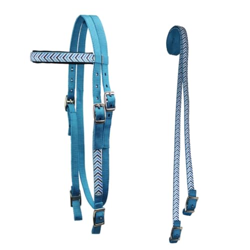 Tahoe Tack Overlay Printed Nylon Western Browband Headstall with Matching Split Reins 1 Year Warranty - color: Blue Chevron, size: Mini