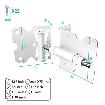 Self-Closing Gate Hinges, Heavy Duty for Vinyl/Wood/Metal Fence, Pack of 2, with Self-Tapping Screws and Adjuster Tool - color: White