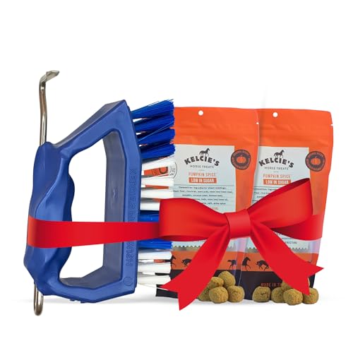 Kelcie’s Horse Care Essentials Bundle - Pumpkin Spice Horse Treats (2 lb) + Hoof Pick Brush Grooming Tool | Healthy Treats & Easy Hoof Cleaning