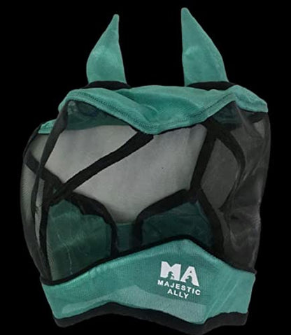 Majestic Ally Horse Fly Mask with Ears, Comfort Durable Fine Mesh, Soft Fleece Touch on Skin, Protect Eyes and Ears (Turquoise) - color: Turquoise