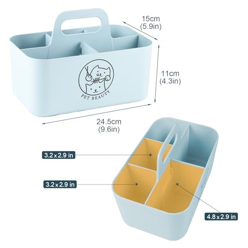 5-Compartment Blue Dog Stuff Storage Caddy, Portable Pet Grooming Organizer with Handle, 9.8" L x 6.1" W x 4.4" H - color: 5-Compartment（Blue）