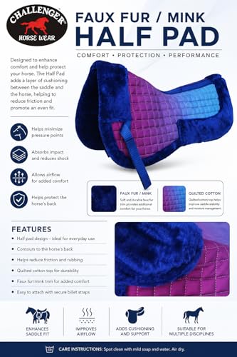 CHALLENGER Horse English Quilted Saddle Half Pad Correction Wither Relief Faux Fur Ombre 72148