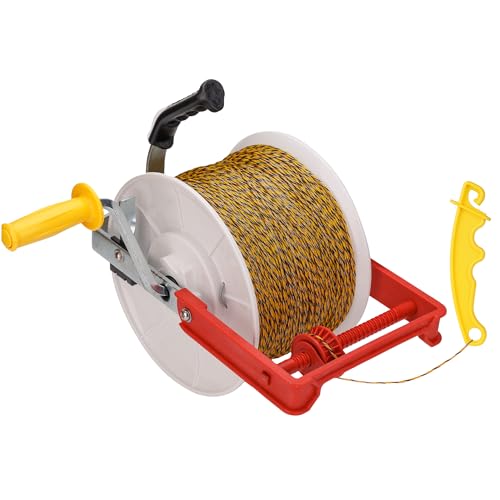 3:1 Geared Reel Prewound Polywire Electric Fence Wire Reel, with Reel Guide - size: 1640 ft x 1 standard reel x 1 guide x 1 Handle