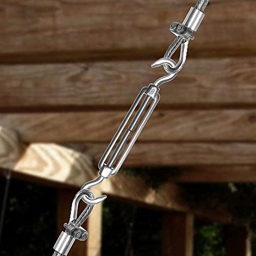 TooTaci 10 Pack M5 Turnbuckle, 304 Stainless Steel Turnbuckle Hook and Hook | Turnbuckle Wire Tensioner, Adjustable Turnbuckles for Cables Wire, Shade Sails, Cable Tightener, Garden Trellis,String Lights - size: M5 CC-10Pcs