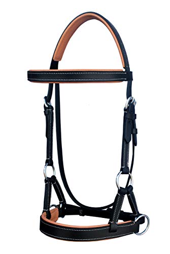 CHALLENGER Horse Western Brown Leather Training Tack Bitless Sidepull Bridle Reins 7711 - color: Black/Tan, size: Full