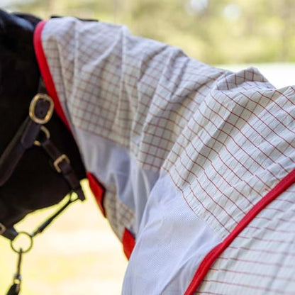 Jeffers Romper Stomper Sweet Itch Fly Sheet for Horses with Detachable Neck 75", Breathable Mesh Cotton Blend Top, UV & Insect Protection Horse Sheet, Lightweight Turnout Rug - White and Red - size: 75"