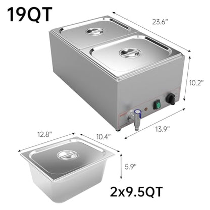 Valgus Commercial Bain Marie, 19 Qt Stainless Steel Food Warmer for Buffet - size: 2 Sections with Tap