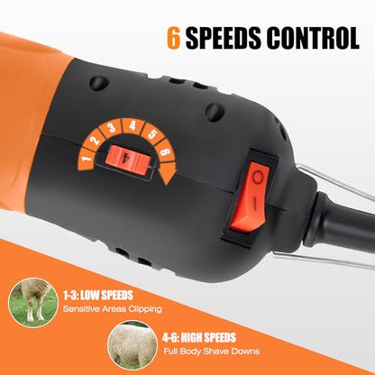 TAKEKIT Sheep Shears, 500W Professional Heavy Duty Sheep Clippers for Grooming, 6 Speeds Electric Animal Shearing Clippers for Alpacas Llamas Lambs and Large Livestock with Thick Coats - color: Yellow
